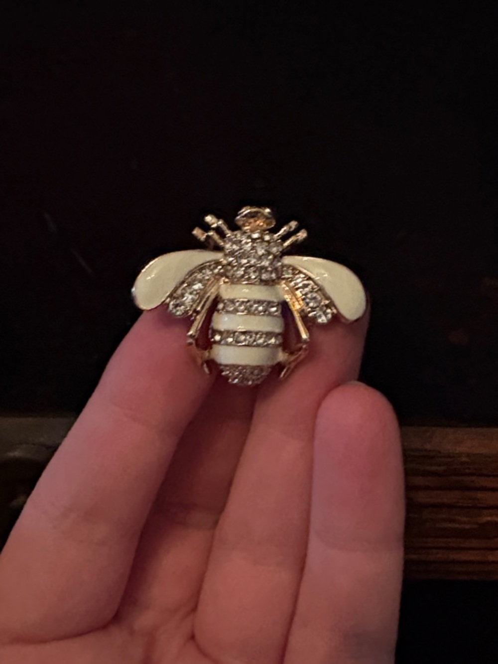 Joan Rivers Gold and Cream Bee Pin with Crystal Accents